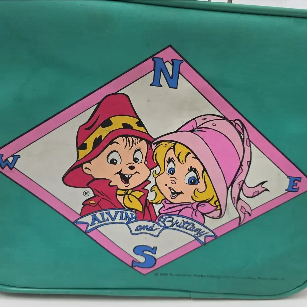 Vintage 1990 Alvin & Chipmunks, Alvin & Britney Teal Blue Green Child’s Suitcase